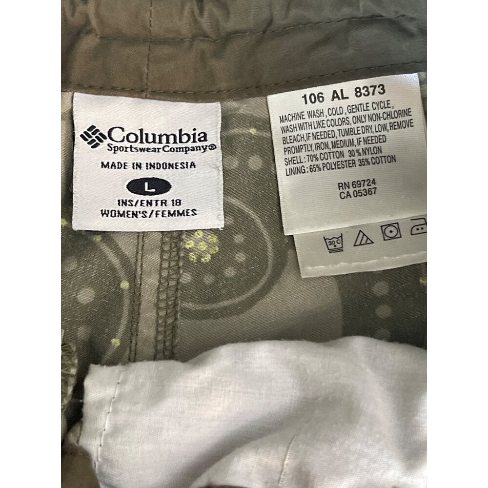 Columbia Womens Olive Floral Print Capris Size L Adjustable Waist 70% Cotton 30% - Picture 5 of 5